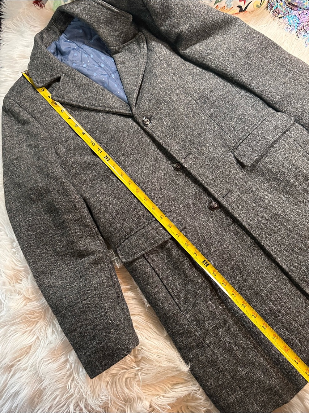 Jingpinfushi • Men’s Charcoal Grey Long Wool Blend Peacoat - Picture 11 of 16